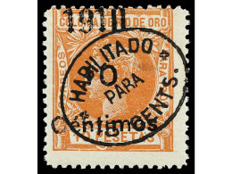 * COLONIAS ESPAÑOLAS: RIO DE ORO. 15 Cts. + 10 Cts. S. 10 Pts. Naranja. Doble Habilitación Tipos D + A. RARÍSIMO. Ed.56h - Other & Unclassified