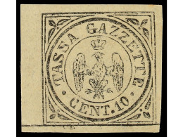 ** ITALIA ANTIGUOS ESTADOS: MODENA. 1859. 10 Cent. Negro. Márgenes Enormes. EXCEPCIONAL CALIDAD. Sa.P-5. - Other & Unclassified