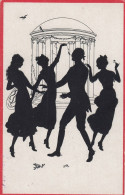 Delcampe - Silhouette 3 Ladies & Gentleman Dancing Old Postcard - Scherenschnitt - Silhouette