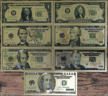 Série 7 Billets 1 à 100 Dollars USA - Polymère Feuille D'Or - Etats-Unis - Autres & Non Classés