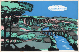 Delcampe - - 14 - CLECY  SUISSE NORMANDE - Carte En Velours - Scan Verso - - Clécy