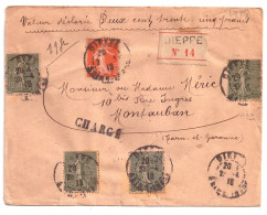 DIEPPE Lettre Chargée 235F 10c Semeuse Yv 138 + 130 X 4 Ob 23 4 1918  19 G - 1877-1920: Semi-Moderne