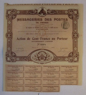 Messageries Des Postes De France 1899 , Action De 100 Francs - Transport
