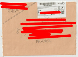7977 Lettre Cover 2024 Recommandé Registered ATHENES GRECE HELLAS CODE BARRE VIGNETTE D'AFFRANCHISSEMENT - Marcophilie - EMA (Empreintes Machines)