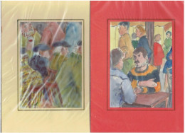 LOT 2 X GOUACHE ET CRAYON SUR CANSON TITRE REMALARD AU CAFE DU COMMERCE SIGNE BO - Gouaches