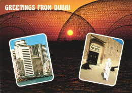 MULTIPLE VIEWS, ARCHITECTURE, SHIP, MUSEUM, CANNON,  SUNSET, NET, DUBAI, POSTCARD - Dubai