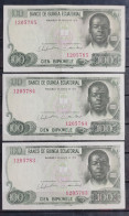 3 BILLETESA DE 100 BIPKWELE NUMERACIÓN CORRELATIVA-S/C  P 14 EL Nª 1205784 DEFECTO DE IMPRESIÓN - Guinée Equatoriale