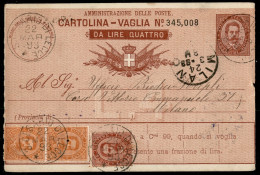 Regno - Interi Postali - Cartolina Vaglia 10 Cent Da Lire 4 (V5) Con Valore Gemello 10 Cent Umberto I (38) + Coppia Del  - Other & Unclassified