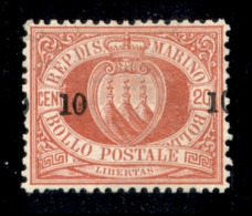 San Marino - 1892 - 10 Cent Su 20 (11) - Soprastampa Spostata (0 A Cavallo) - Gomma Integra - Ottimamente Centrato - Cer - Other & Unclassified