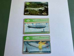 - 18 - England 3 Rarer Cards With Airplane - BT Private Issues