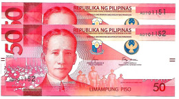 Delcampe - PHILIPPINES République 50 Pesos Rouge, OSMENA Jeune,  2023  Paire De 2 Consécutifs  NEUFS - Philippines