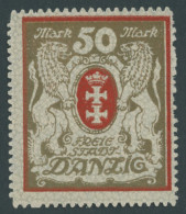 FREIE STADT DANZIG 100Xa , 1922, 50 M. Rot, Wz. 2X, Pracht, Mi. 260.- - Mint