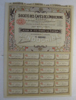 Société Des Cafés De L’Indochine 1926 Siège Sociale Saigon , . Action De 100 Francs Au Porteur - Asia