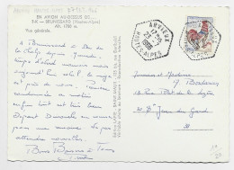 FRANCE COQ DECARIS 25C CARTE BRUNISSARD HAUTES ALPES C. HEX PERLE ARVIEUX 23.7.1966 - 1962-1965 Coq De Decaris
