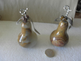 PAIRE FIGURINE VINTAGE EN PIERRE AGATE MARBRE POIRE FRUIT DÉCORATION POIDS PAPIER - Pisapapeles