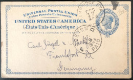 Etats-Unis, Entier-carte, Cachet CAMBRIDGE STA 1885 Pour Frankfurt, Allemagne, Via Boston - (C706) - ...-1900