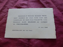 VP-874 , Faire Part De Fiançailles à Montpellier , 14 Juin 1942 - Engagement