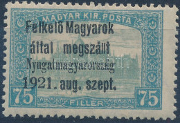 ** Nyugat-Magyarország I. 1921 Parlament 75f Próbanyomat Bodor Vizsgálójellel - Other & Unclassified