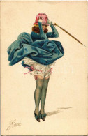 ** T2/T3 Olasz Művészlap. Finoman Erotikus Hölgy Szeles Időben / Gently Erotic Lady In Windy Weather. Produzione Italian - Unclassified