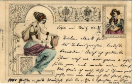 T3 1900 Art Nouveau Lady Art Postcard, Floral. Serie "Klio" Dessin 6. (ázott / Wet Damage) - Unclassified