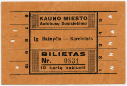 1930 RARE KAUNAS 10 TIMES TO GO BY BUSS TICKET LITHUANIA ĮGULOS BAŽNYČIA – KAREIVINĖS - Lithuania
