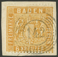 GERMANY: Sc.13, 1860/2 6kr Orange, On Fragment With Nice Numeral "142" Cancel, Very Fine Quality!" - Other & Unclassified