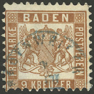 GERMANY: Sc.23, 1862/5 9kr. Light Chestnut With Attractive Blue Cancel, Very Fine Quality! - Other & Unclassified