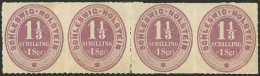 GERMANY: Holstein Sc.23, 1865/6 11/3s Carmine, Strip Of 4 Consisting Of 2 Joined Pairs, Mint Without Gum, Very Nice! - Schleswig-Holstein