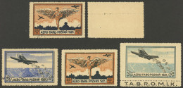 POLAND: 2 Sets Of Airmail Cinderellas Of 1921, Used And Unused. The Used 25M. Copy Has A Double Horizontal Perforation,  - Other & Unclassified