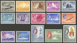 SINGAPORE: Yv.28/42, 1955 Ships, Compl. Set Of 15 Values, Mint Very Lightly Hinged, VF Quality! - Singapore (...-1959)