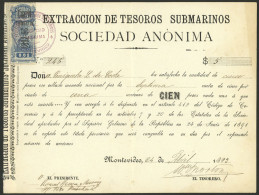 URUGUAY: Receipt For The Payment Of Part Of A Share Of "Anónima Extracción De Tesoros Submarinos" (a Company That Extrac - Uruguay