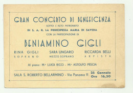 BIGLIETTO GRAN CONCERTO DI BENEFICENZA BENIAMINO GIGLI BIGLIETTO - SALA S.ROBERTO BELLARMINO ROMA - Autres & Non Classés