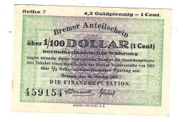 Bremen 1/100 Dollar Anteilschein 22/10/1923 Reihe 7   Unc - Non Classés