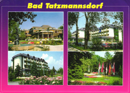 BAD TATZMANNSDORF, OBERWART, BURGENLAND,  MULTIPLE VIEWS, ARCHITECTURE, CAR, FLAG, FOUNTAIN, PARK, AUSTRIA, POSTCARD - Oberwart