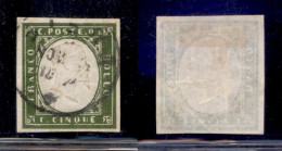 Antichi Stati Italiani - Sardegna - 1862 - 5 Cent (13C - Verde Oliva) Usato (750) - Other & Unclassified