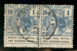 Regno - Enti Parastatali - 1924 - 1 Lira Assic. Naz. Mutil. Inv. Guerra-Roma (10) - Coppia Orizzontale - Pezzo Di Sinist - Other & Unclassified