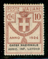 Regno - Enti Parastatali - 1924 - 10 Cent Cassa Nazionale Assic. Inf. Lavoro (18 - Varietà) - R Rotta - Gomma Integra -  - Other & Unclassified