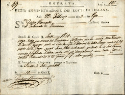 Prefilateliche E Documenti - 1805 (23 Febbraio) - Regia Amministrazione Dei Lotti Di Toscana - Ricevuta - Other & Unclassified