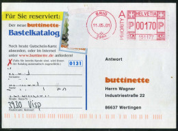 Switzerland 2001 Brig Postmark ATM Label Single Stamp Postcard - Automatenmarken