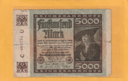 REICHSBANKNOTE  .  5.000 MARK  .  2-12-1922  .  N°  C 665755  .   2 SCANNES  .  BILLET USITE - 5000 Mark