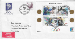 1994 Jeux Olympiques De Lillehammer: Hommage Aux Médaillés Or Des Jeux Olympiques D'hiver D'Oslo 1952. Lettre Express - Winter 1952: Oslo