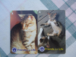 SINGAPORE USED CARDS  2  ANIMALS  CAT CATS - Katzen