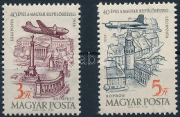 ** 1958 40 éves A Magyar Repülő Bélyeg 3Ft Lefelé Tolódott Középrésszel + 5Ft Elfogazva - Other & Unclassified