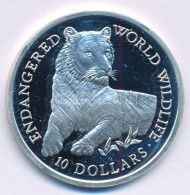 Delcampe - Cook-szigetek 1990. 10D Ag ""Veszélyeztetett Vadvilág - Tigris" T:PP Ujjlenyomat, Folt Cook Islands 1990. 10 Dollars Ag  - Unclassified