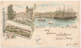 T2/T3 1894 (Vorläufer) Fiume, Rijeka; Corso, Hafen, Tersatto Mit Schloss / Port, Trsat With Castle, Street View. Marco O - Unclassified