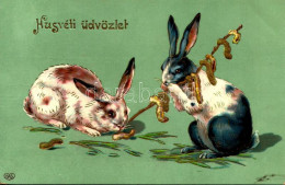 T2/T3 1913 Húsvéti üdvözlet / Easter Greeting Art Postcard With Rabbits. EAS Litho (EK) - Unclassified