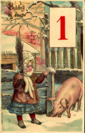 T2/T3 1911 Boldog Újévet / New Year Greeting Art Postcard With Girl And Pig. Litho (EK) - Unclassified