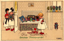 T3 1919 Herzliche Neujahrsgrüße / New Year Greeting Art Postcard With Children And Toys. M. Munk Wien Nr. 986. S: Pauli  - Unclassified