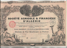 SOCIETE AGRICOLE ET FINANCIERE D'ALGERIE -DIXIEME DE PART  ANNEE 1929 - Agriculture
