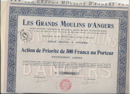 LES GRANDS MOULINS D'ANGERS -ACTION DE PRIORITE DE 500 FRS .-ANNEE 1919 - Agriculture